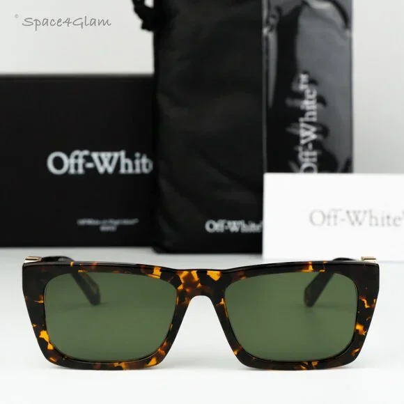 Off-White Men Sunglasses Havana Green Square OERI13E ALBANY 6055 NEW AUTHENTIC - Picture 1 of 9
